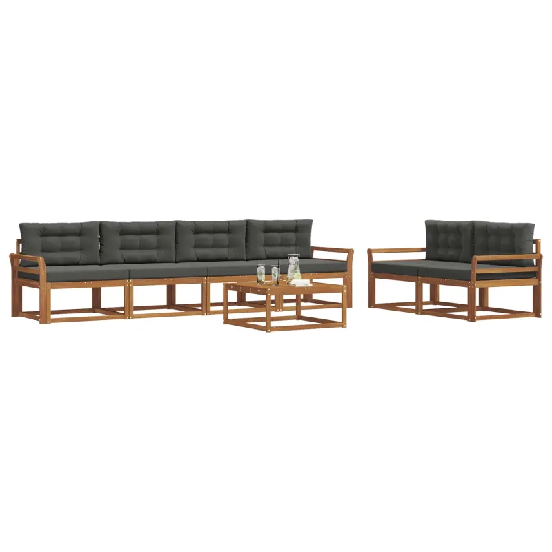 Lauko sofos komplektas su pagalve 7 pcs Natūralus ir antracitas