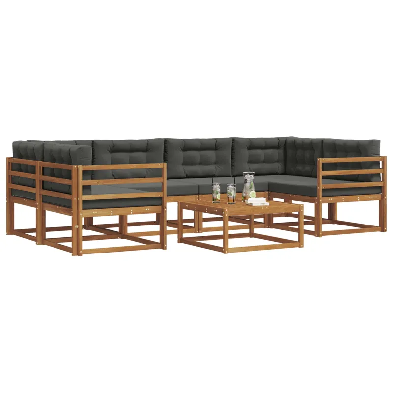 Lauko sofos komplektas su pagalve 7 pcs Natūralus ir antracitas