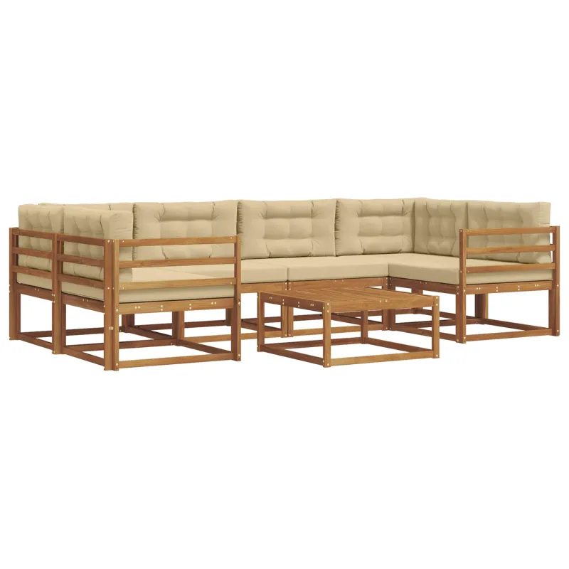 Lauko sofos komplektas su pagalve 7 pcs Natūralus ir bežinis