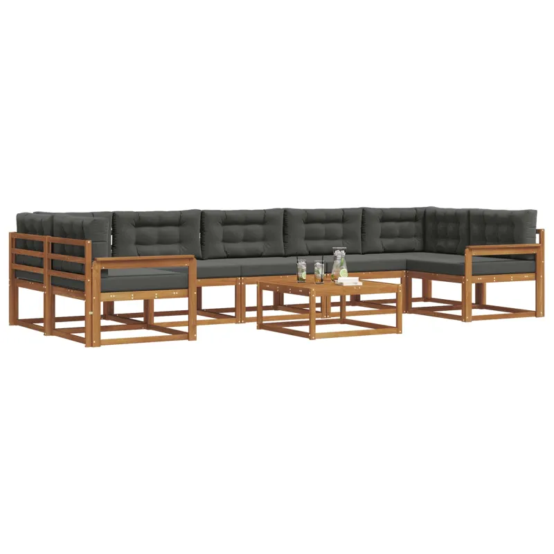 Lauko sofos komplektas su pagalve 8 pcs Natūralus ir antracitas