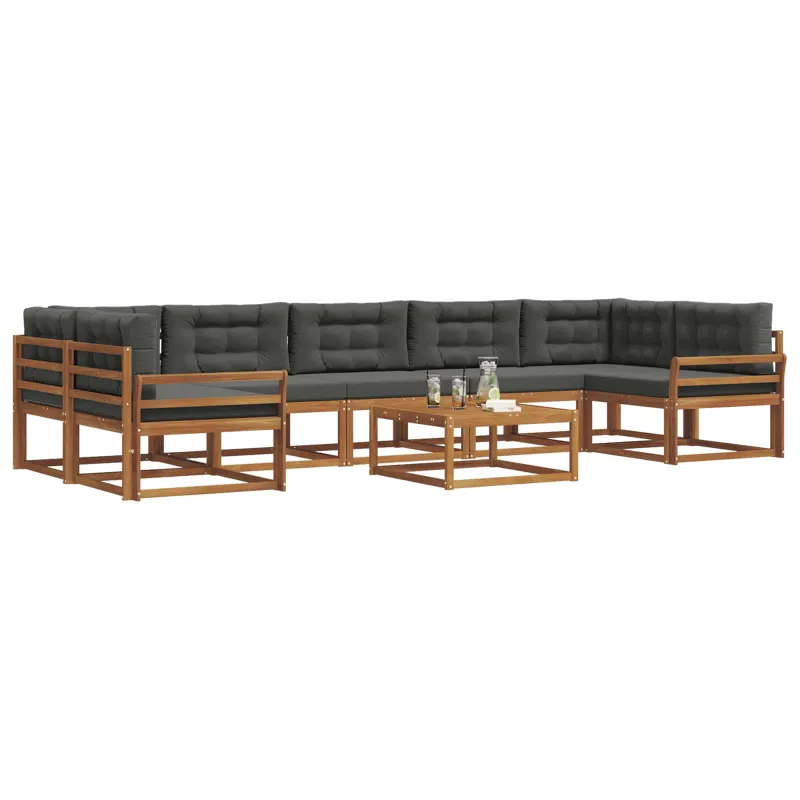 Lauko sofos komplektas su pagalve 8 pcs Natūralus ir antracitas