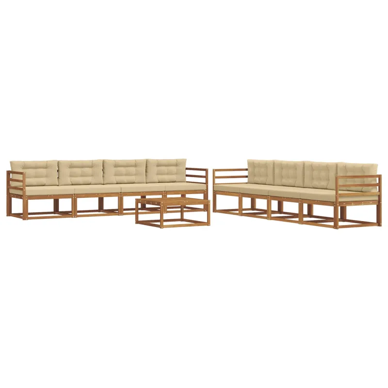 Lauko sofos komplektas su pagalve 9 pcs Natūralus ir bežinis