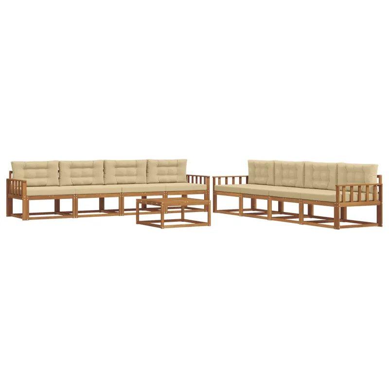 Lauko sofos komplektas su pagalve 9 pcs Natūralus ir bežinis