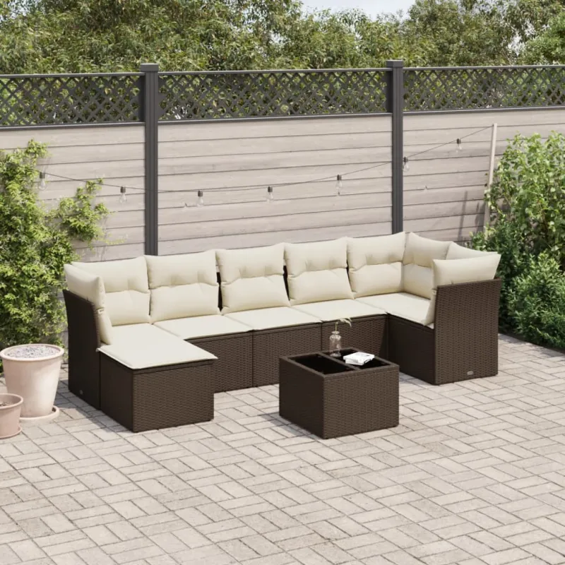 Soodekompletti pehmusteilla, 8 osaa, ruskea, polyratasta