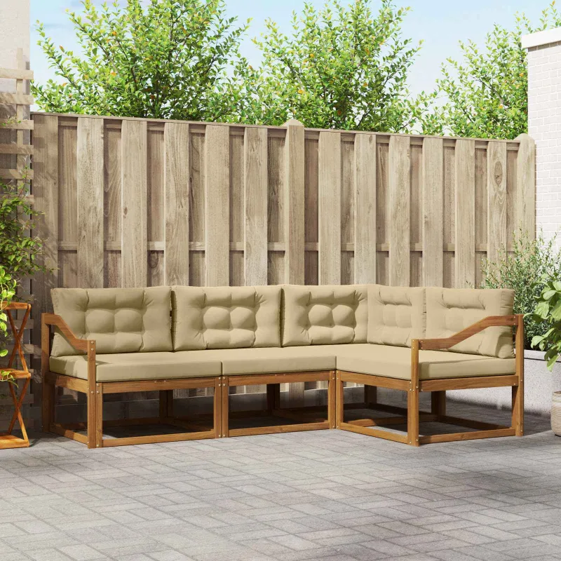 Lauko sofos komplektas su pagalve 4 pcs Natūralus ir bežinis