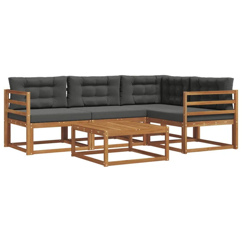 Lauko sofos komplektas su pagalve 5 pcs Natūralus ir antracitas