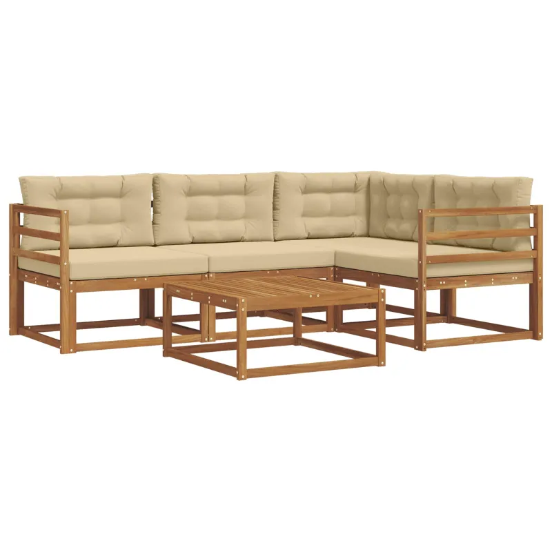 Lauko sofos komplektas su pagalve 5 pcs Natūralus ir bežinis