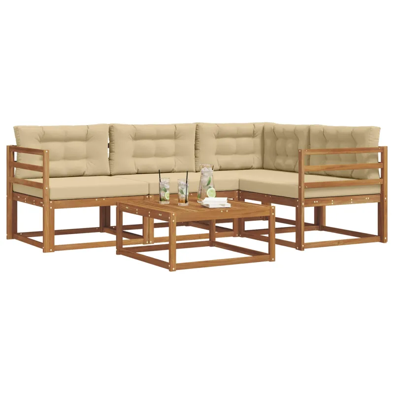 Lauko sofos komplektas su pagalve 5 pcs Natūralus ir bežinis