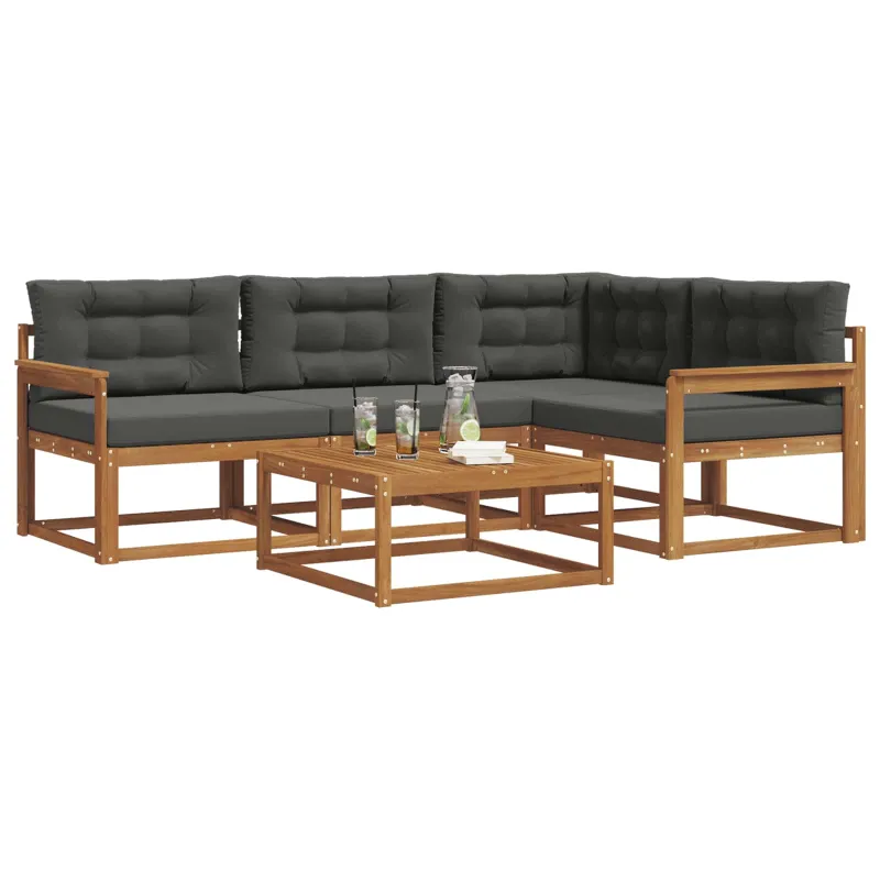 Lauko sofos komplektas su pagalve 5 pcs Natūralus ir antracitas