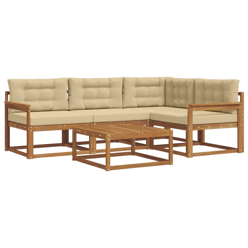 Lauko sofos komplektas su pagalve 5 pcs Natūralus ir bežinis