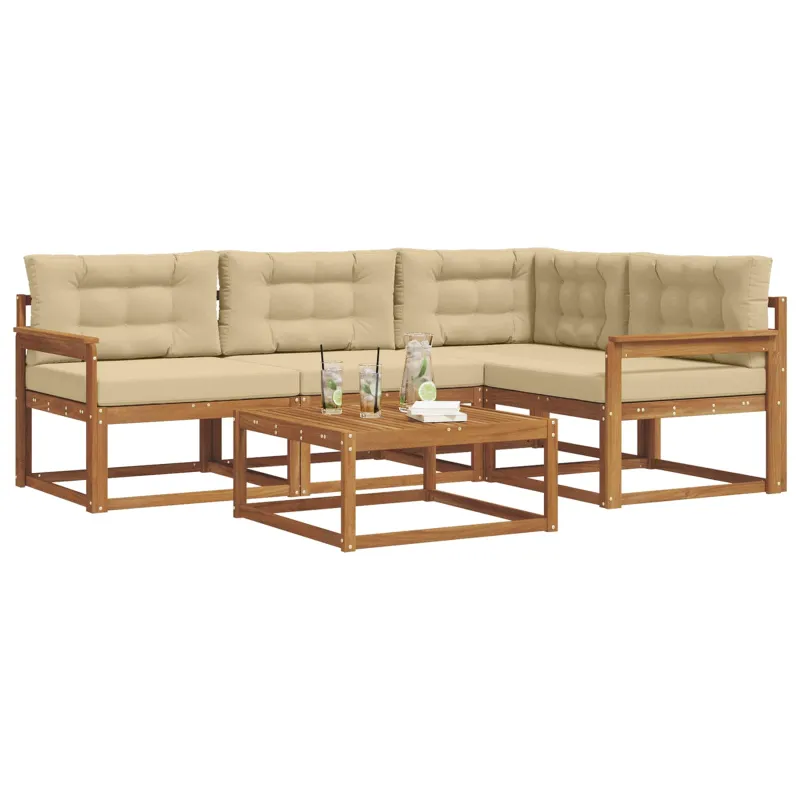 Lauko sofos komplektas su pagalve 5 pcs Natūralus ir bežinis