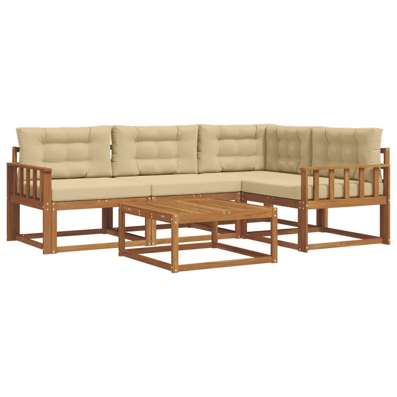 Lauko sofos komplektas su pagalve 5 pcs Natūralus ir bežinis