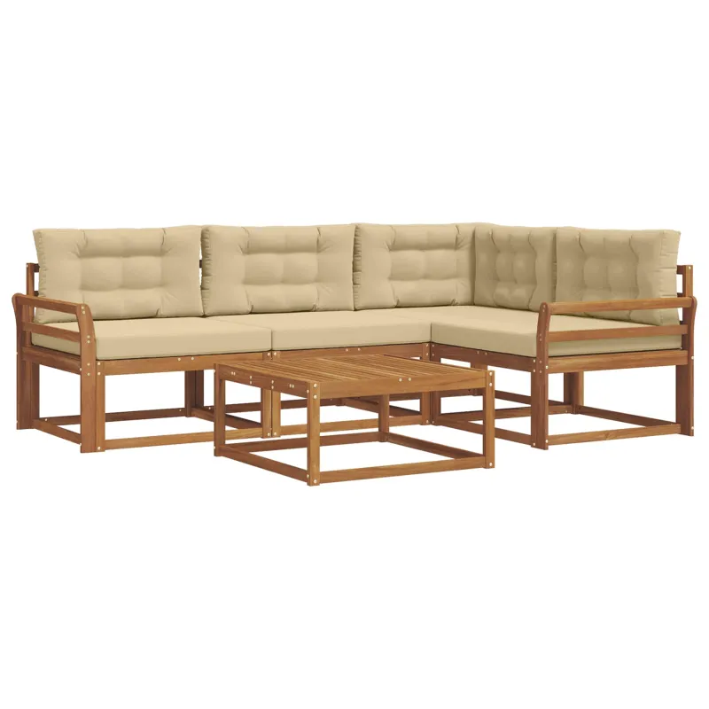 Lauko sofos komplektas su pagalve 5 pcs Natūralus ir bežinis