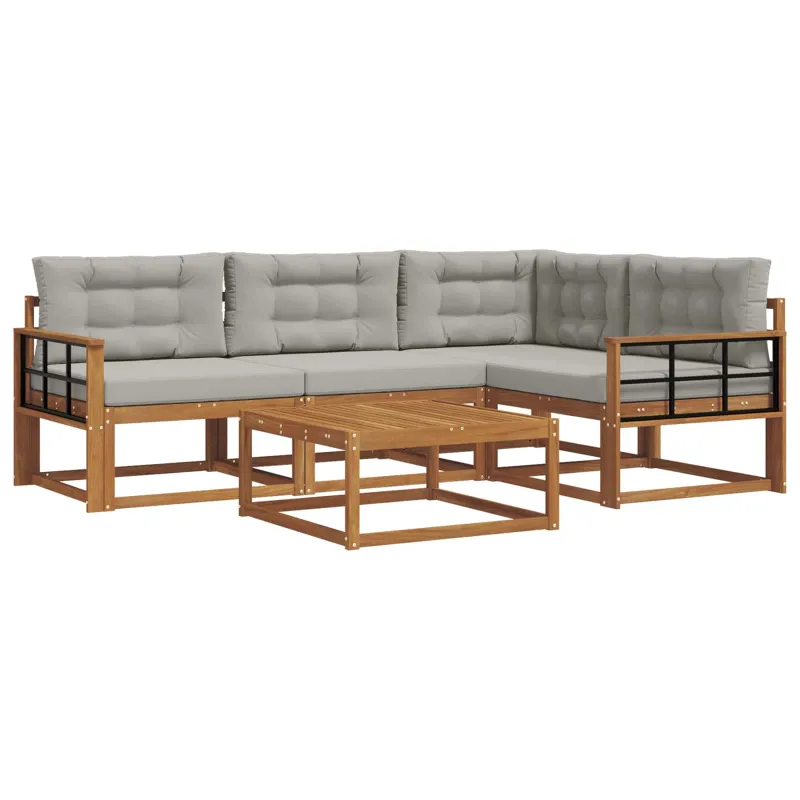 Lauko sofos komplektas 5 pcs Natūrali ir šviesiai pilka