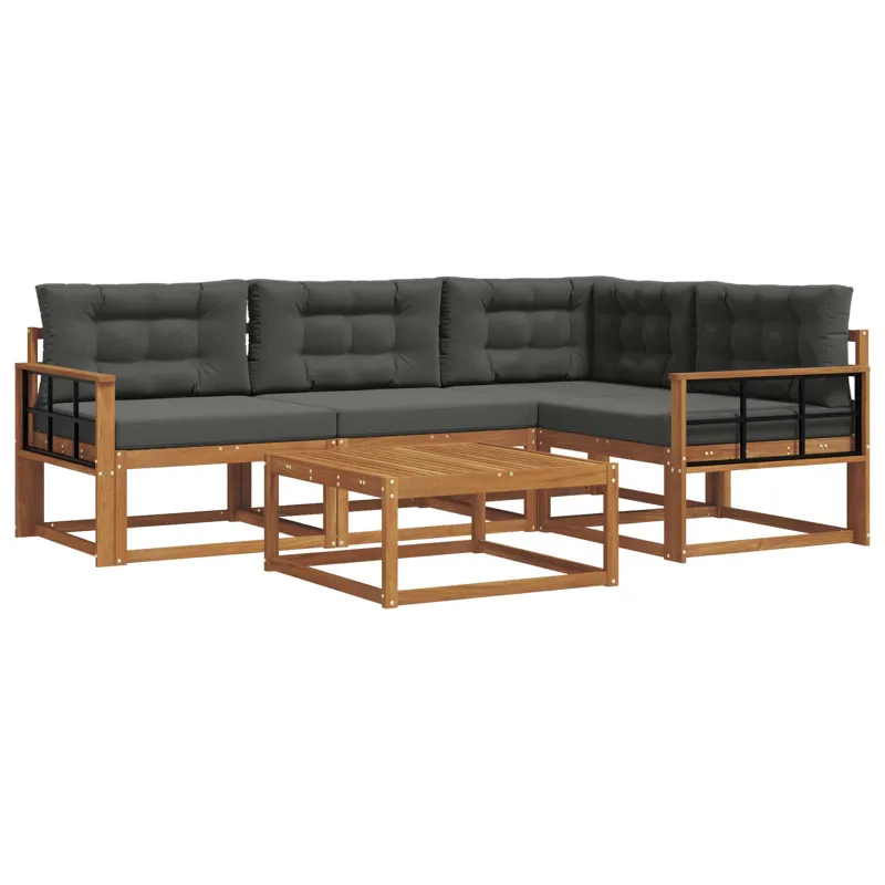 Lauko sofos komplektas su pagalve 5 pcs Natūralus ir antracitas