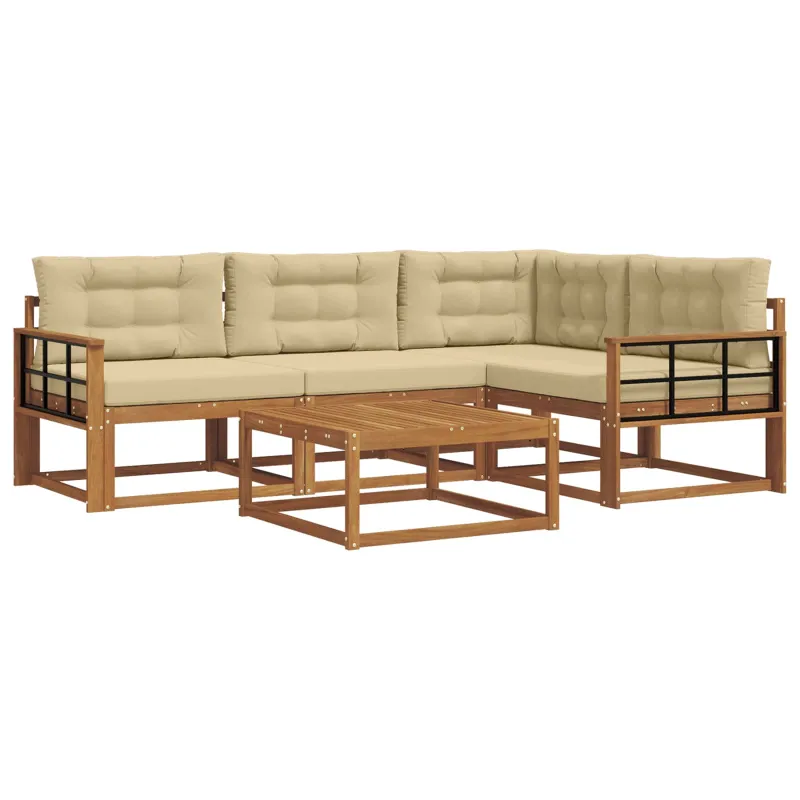 Lauko sofos komplektas su pagalve 5 pcs Natūralus ir bežinis