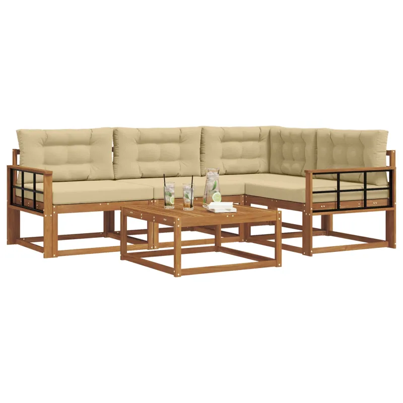 Lauko sofos komplektas su pagalve 5 pcs Natūralus ir bežinis