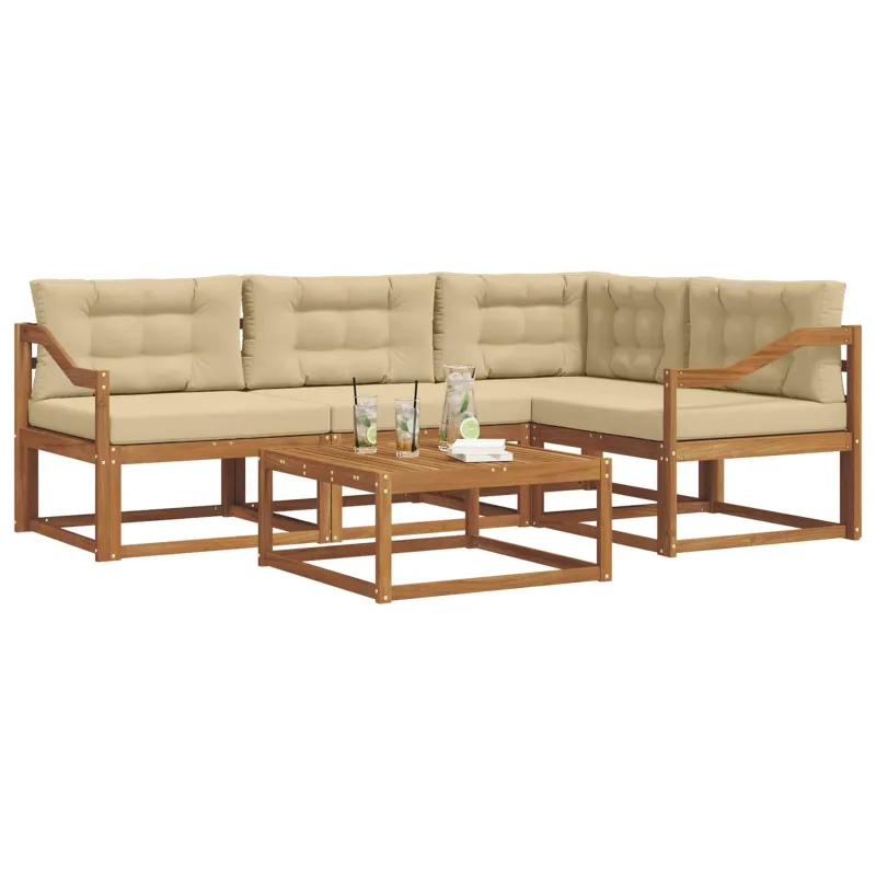 Lauko sofos komplektas su pagalve 5 pcs Natūralus ir bežinis