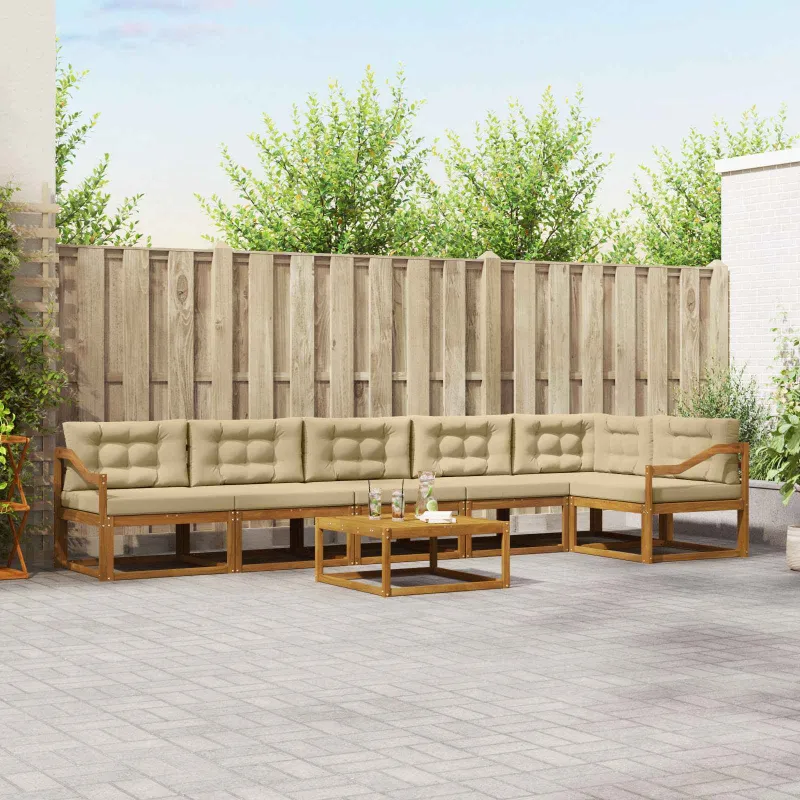 Lauko sofos komplektas su pagalve 7 pcs Natūralus ir bežinis