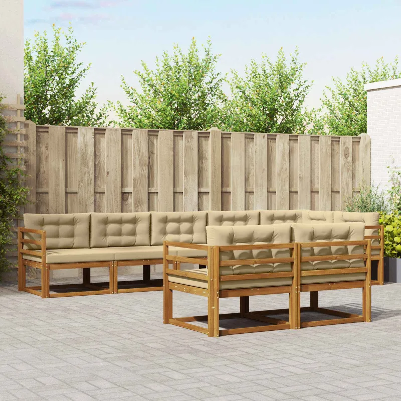 Lauko sofos komplektas su pagalve 8 pcs Natūralus ir bežinis