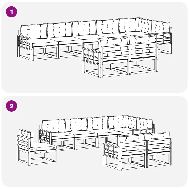 Lauko sofos komplektas 8 pcs Natūrali ir šviesiai pilka