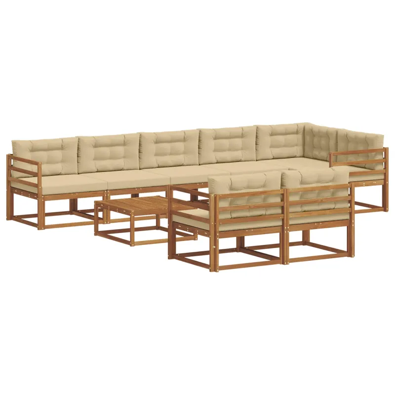 Lauko sofos komplektas su pagalve 9 pcs Natūralus ir bežinis