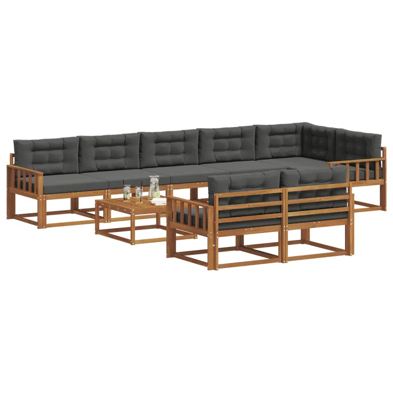 Lauko sofos komplektas su pagalve 9 pcs Natūralus ir antracitas
