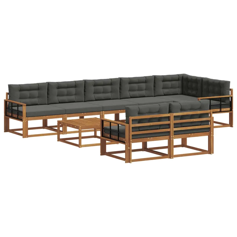 Lauko sofos komplektas su pagalve 9 pcs Natūralus ir antracitas