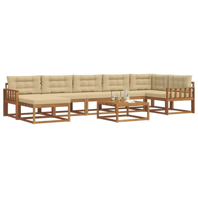 Lauko sofos komplektas su pagalve 8 pcs Natūralus ir bežinis