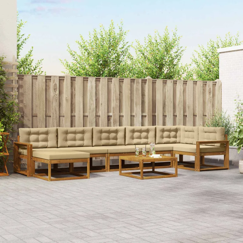 Lauko sofos komplektas su pagalve 8 pcs Natūralus ir bežinis