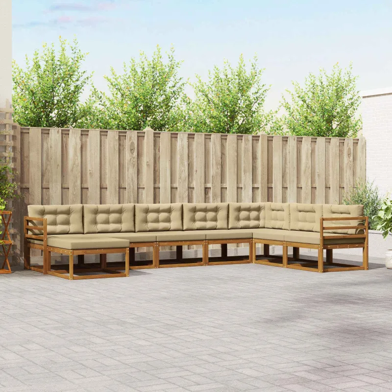 Lauko sofos komplektas su pagalve 8 pcs Natūralus ir bežinis