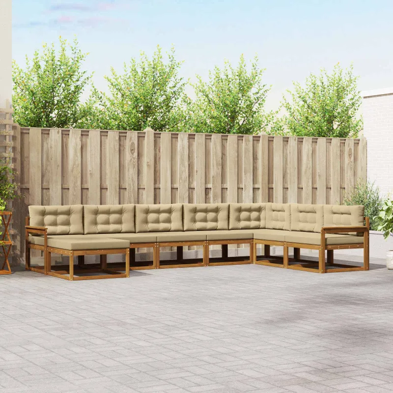 Lauko sofos komplektas su pagalve 8 pcs Natūralus ir bežinis