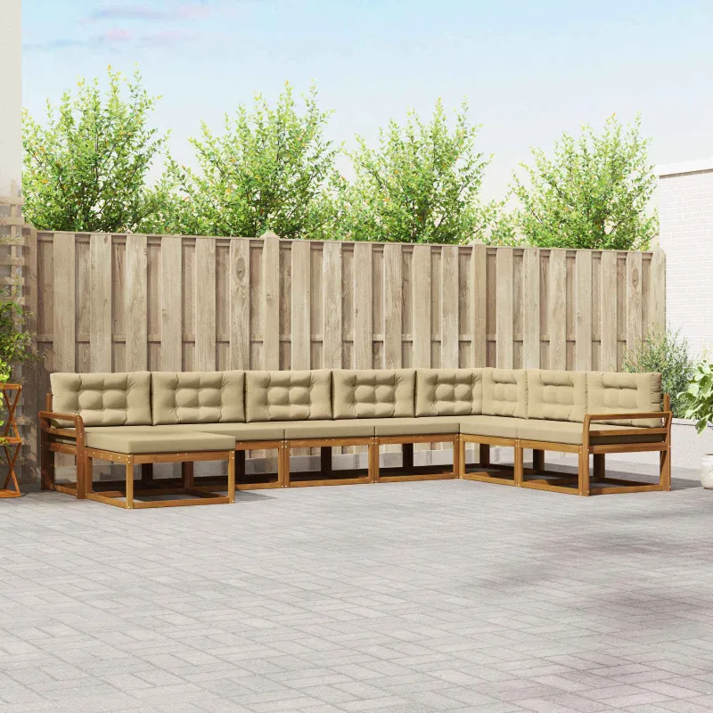 Lauko sofos komplektas su pagalve 8 pcs Natūralus ir bežinis