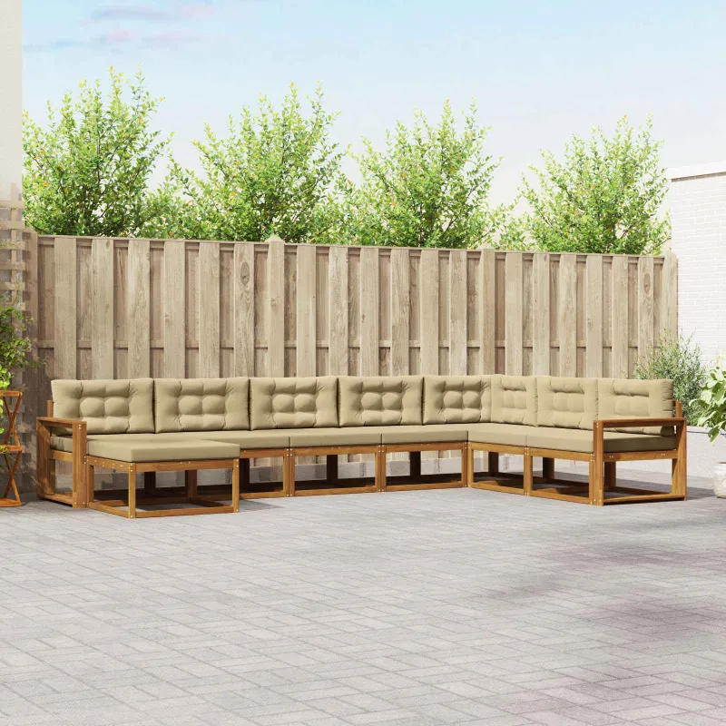 Lauko sofos komplektas su pagalve 8 pcs Natūralus ir bežinis