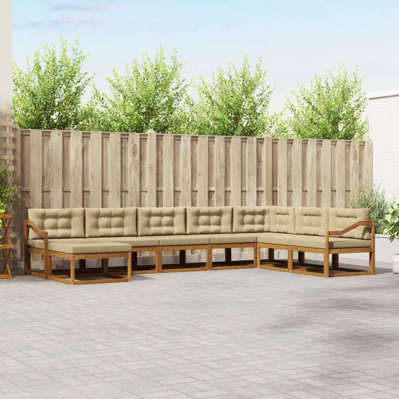 Lauko sofos komplektas su pagalve 8 pcs Natūralus ir bežinis