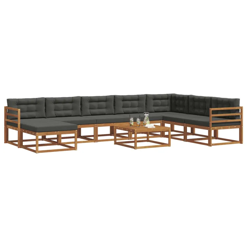 Lauko sofos komplektas su pagalve 9 pcs Natūralus ir antracitas