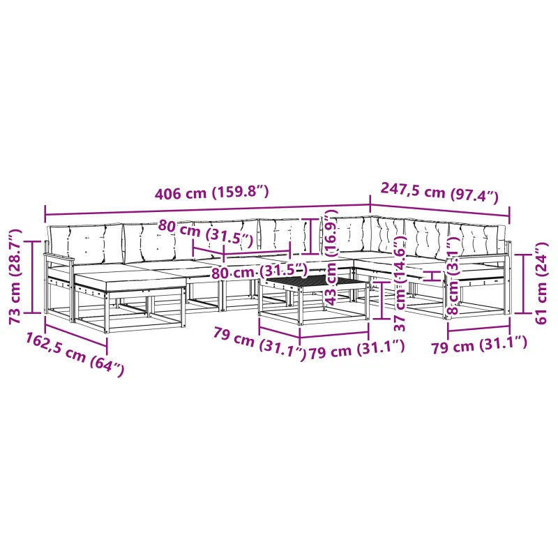 Lauko sofos komplektas su pagalve 9 pcs Natūralus ir antracitas