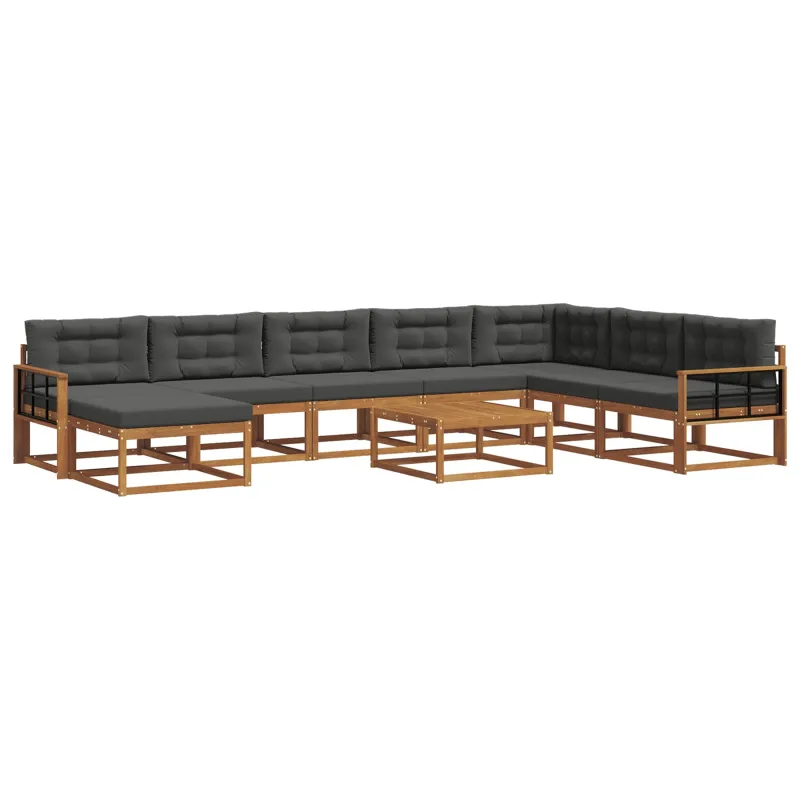 Lauko sofos komplektas su pagalve 9 pcs Natūralus ir antracitas
