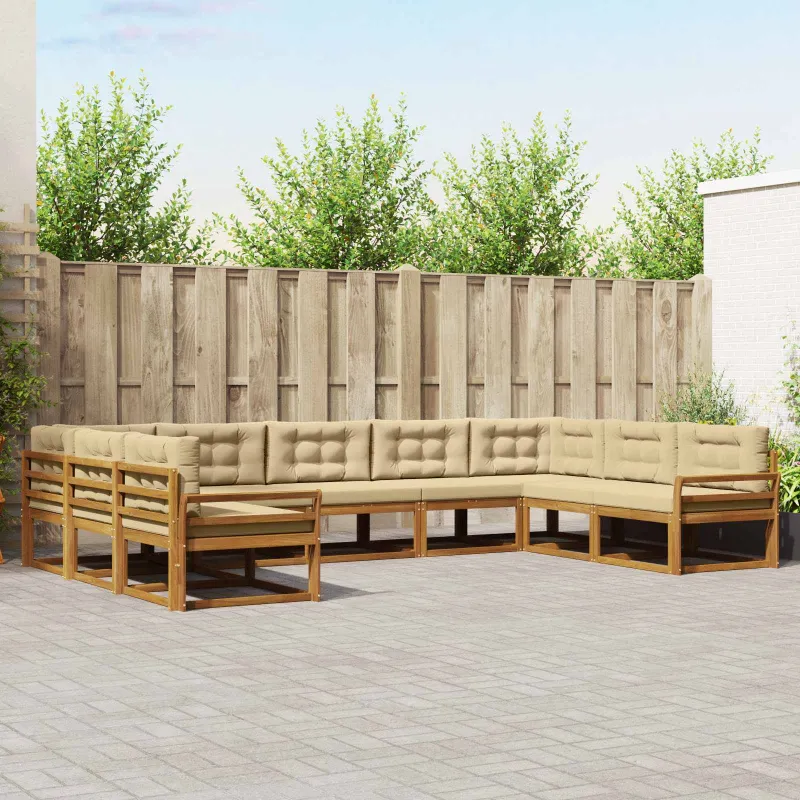 Lauko sofos komplektas su pagalve 9 pcs Natūralus ir bežinis