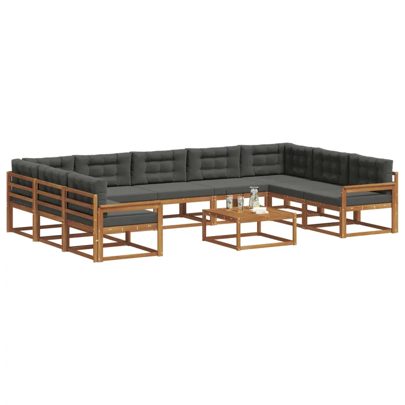 Lauko sofos komplektas 10 pcs Natūralus ir antracitas