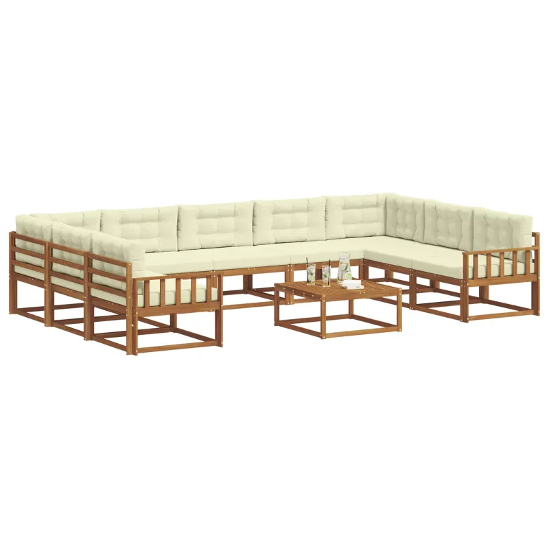 Lauko sofos komplektas 10 pcs Natūralus ir grietinėlė