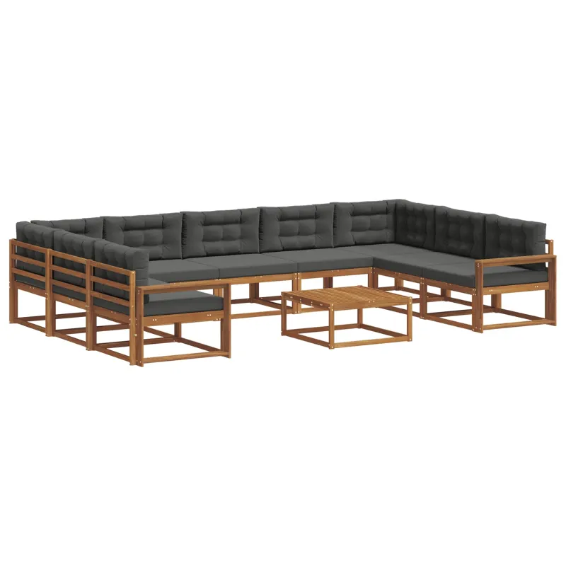 Lauko sofos komplektas 10 pcs Natūralus ir antracitas