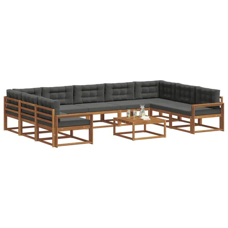 Lauko sofos komplektas 10 pcs Natūralus ir antracitas