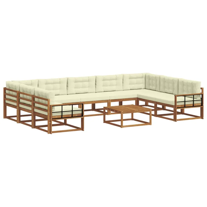Lauko sofos komplektas 10 pcs Natūralus ir grietinėlė