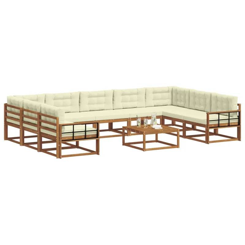 Lauko sofos komplektas 10 pcs Natūralus ir grietinėlė