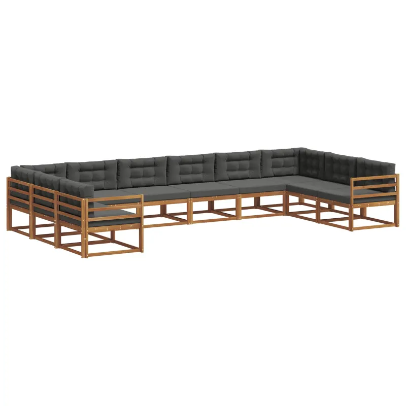 Lauko sofos komplektas 10 pcs Natūralus ir antracitas
