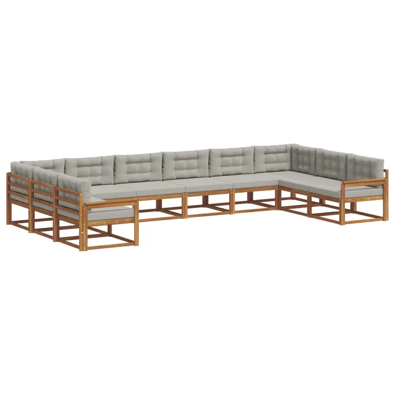Lauko sofos komplektas 10 pcs Natūrali ir šviesiai pilka