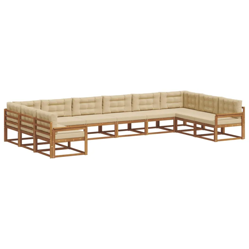 Lauko sofos komplektas su pagalve 10 pcs Natūralus ir bežinis