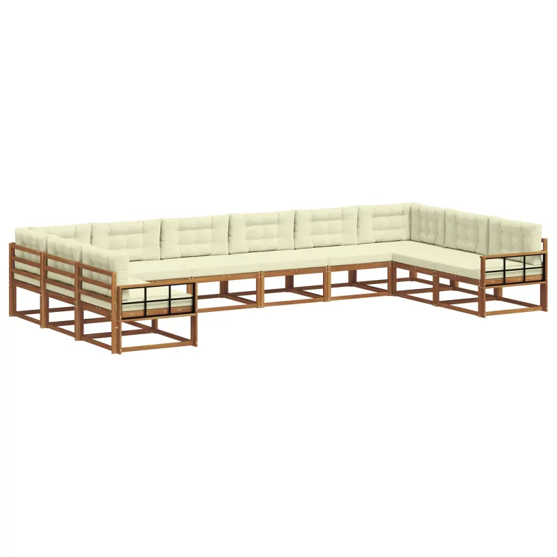 Lauko sofos komplektas 10 pcs Natūralus ir grietinėlė