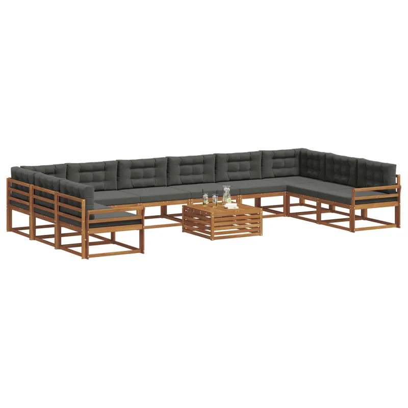 Lauko sofos komplektas 11 pcs Natūralus ir antracitas